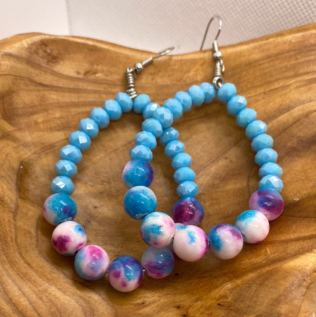 Blue Rondelle Sherbet Round Bead Loop Earrings