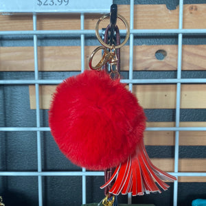 Red Fuzzy Pom Pom Tassel Key Ring