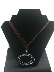 Long Hammered Silver Double Ring Circle Statement Necklace