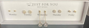 Set of Five Pair of Days of The Week Earrings Gold Tone