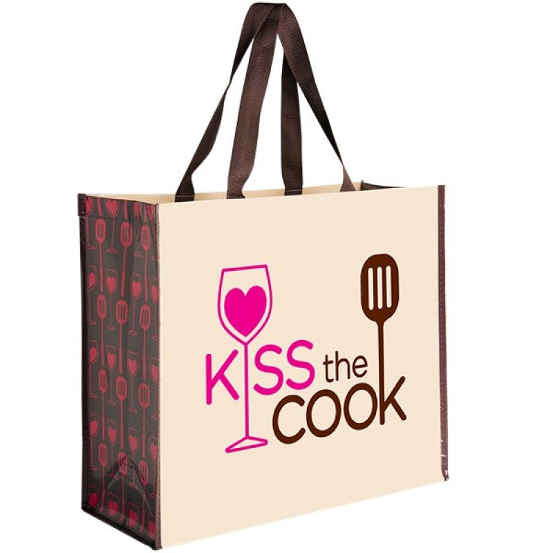 Large Kiss the Cook Reusable Recycled Material Laminated Shopping Bag Tote