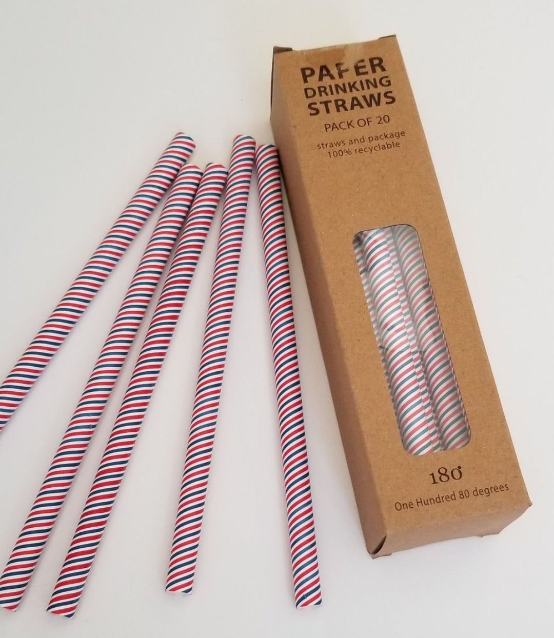 Stripes Paper Disposable Set of 20 Straws