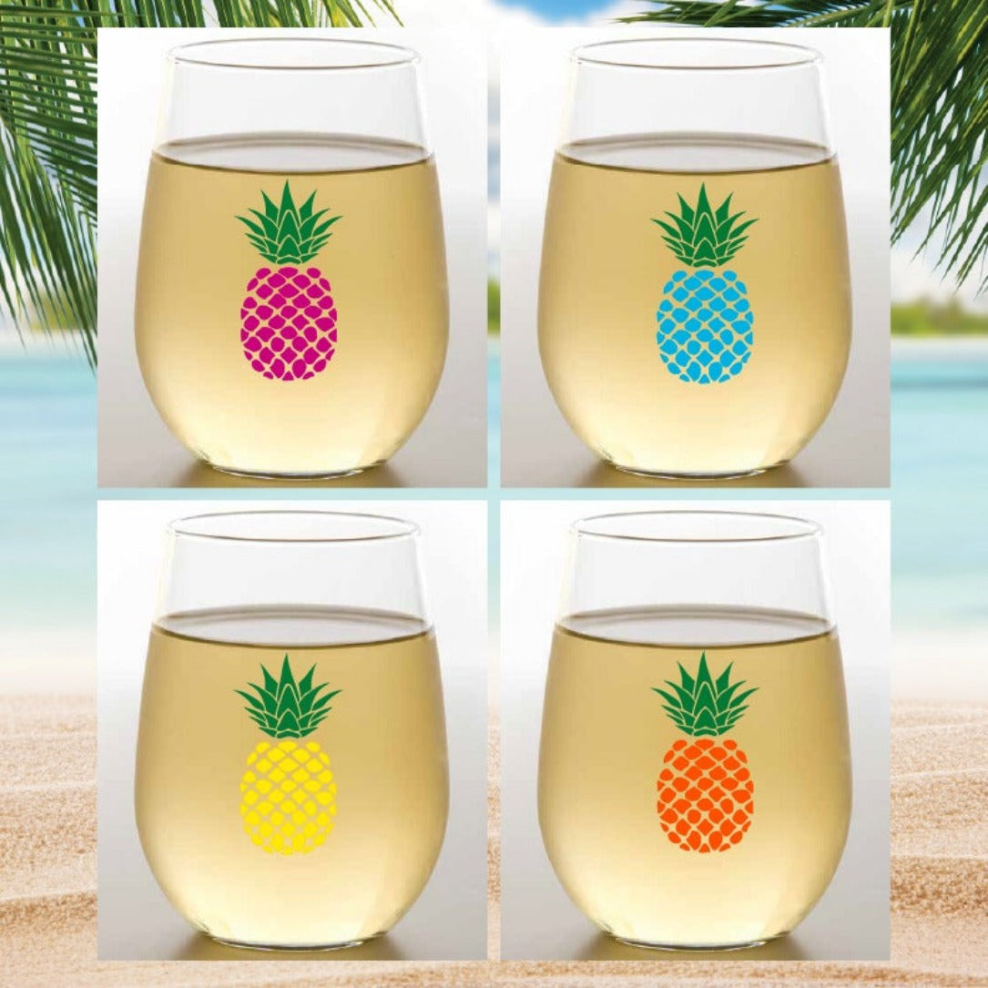 Set of Four Pineapple Shatterproof Drink Glasses
