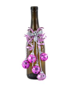Pink Wine Bottle Tree Topper Jingle Bell Ornament