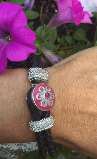Pink with Crystal Flowers Interchangeable Snap Jewelry