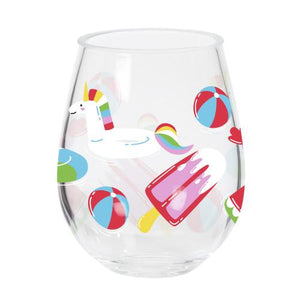 Acrylic Set of Two Stemless Summertime Wine Drink Glasses