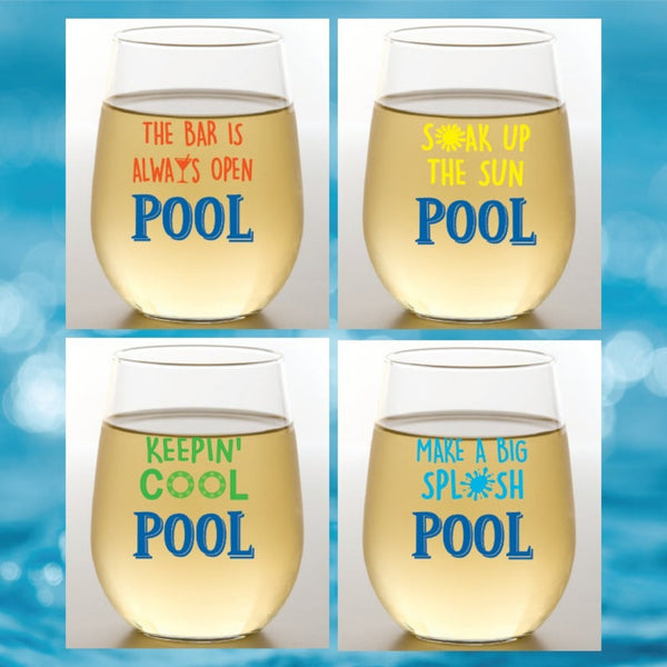 Set of Four Pool Theme Shatterproof Drinkware Glasses