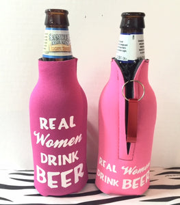 Raspberry Real Women Drink Beer Bottle Coozie