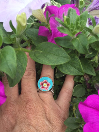 Turquoise Base Pink Flower Snap