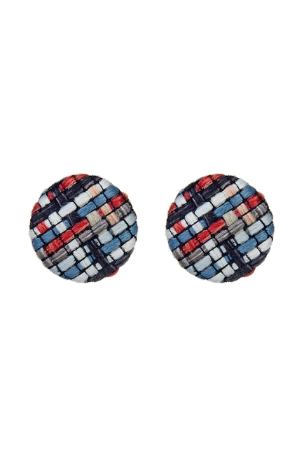 Red White Blue Braided Textile Stud Earrings