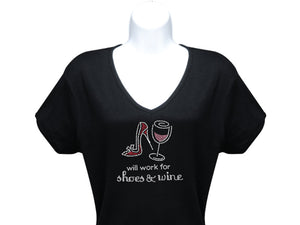 Short Sleeve Rhinestone Wine T Shirt Will Work For Shoes