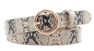 Faux Leather Snakeskin Print Patterned Ring Buckle Belt