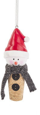 Snowman Wine Cork Christmas Ornament  Black White
