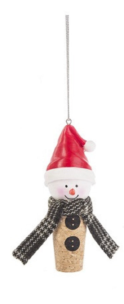 Snowman Wine Cork Christmas Ornament Black Plaid