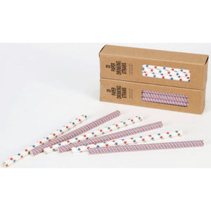 White Stars Paper Disposable Set of 20 Straws