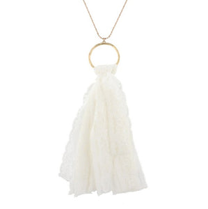Worn Gold Chain White Lace Tassel Necklace