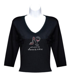 Black 3-4 Sleeve Will Work for Shoes and Wine T Shirt