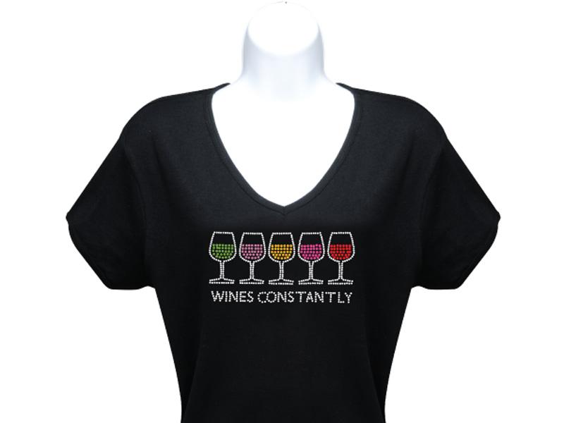 Black Wines Constantly Rhinestone Short Sleeve T Shirt