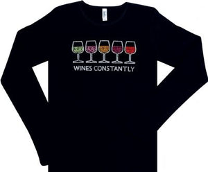 Black 3-4 Sleeve Rhinestone Wine T Shirt Sleeve Wines Constantly